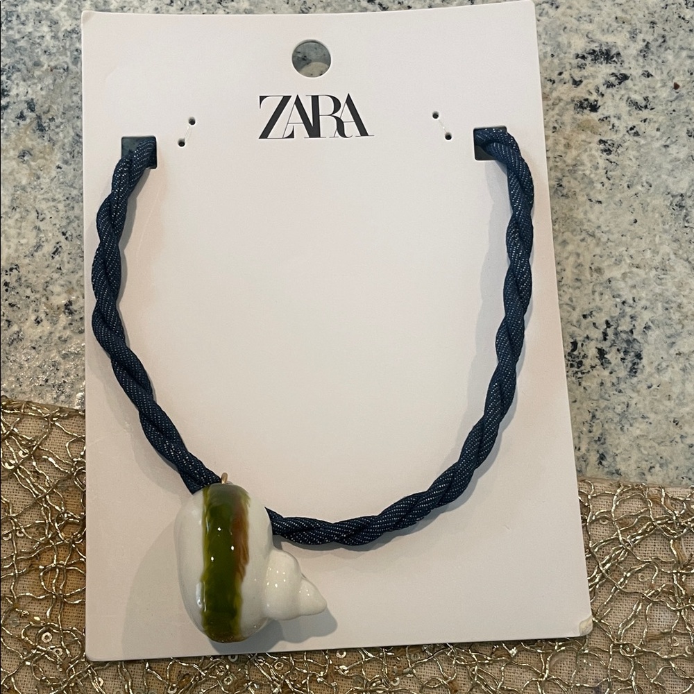 Zara Dark Blue Necklace with Green and Cream Pendant